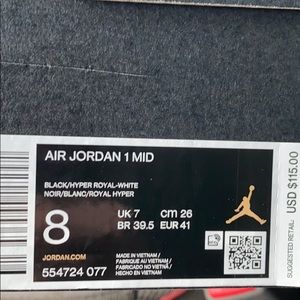 Air Jordans 1 mid Black/Hyper Royal -white